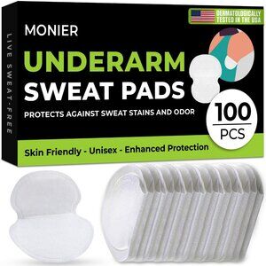 Monier Underarm Sweat Pads – 100 Pcs (Disposable, Ultra-Absorbent, Discreet)